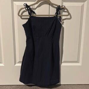 Navy Blue Pinstripe Mini Dress